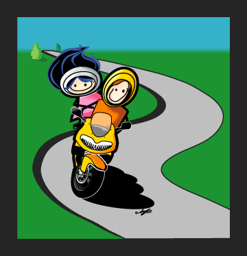 Boyee and Babem Riding Motorcycle